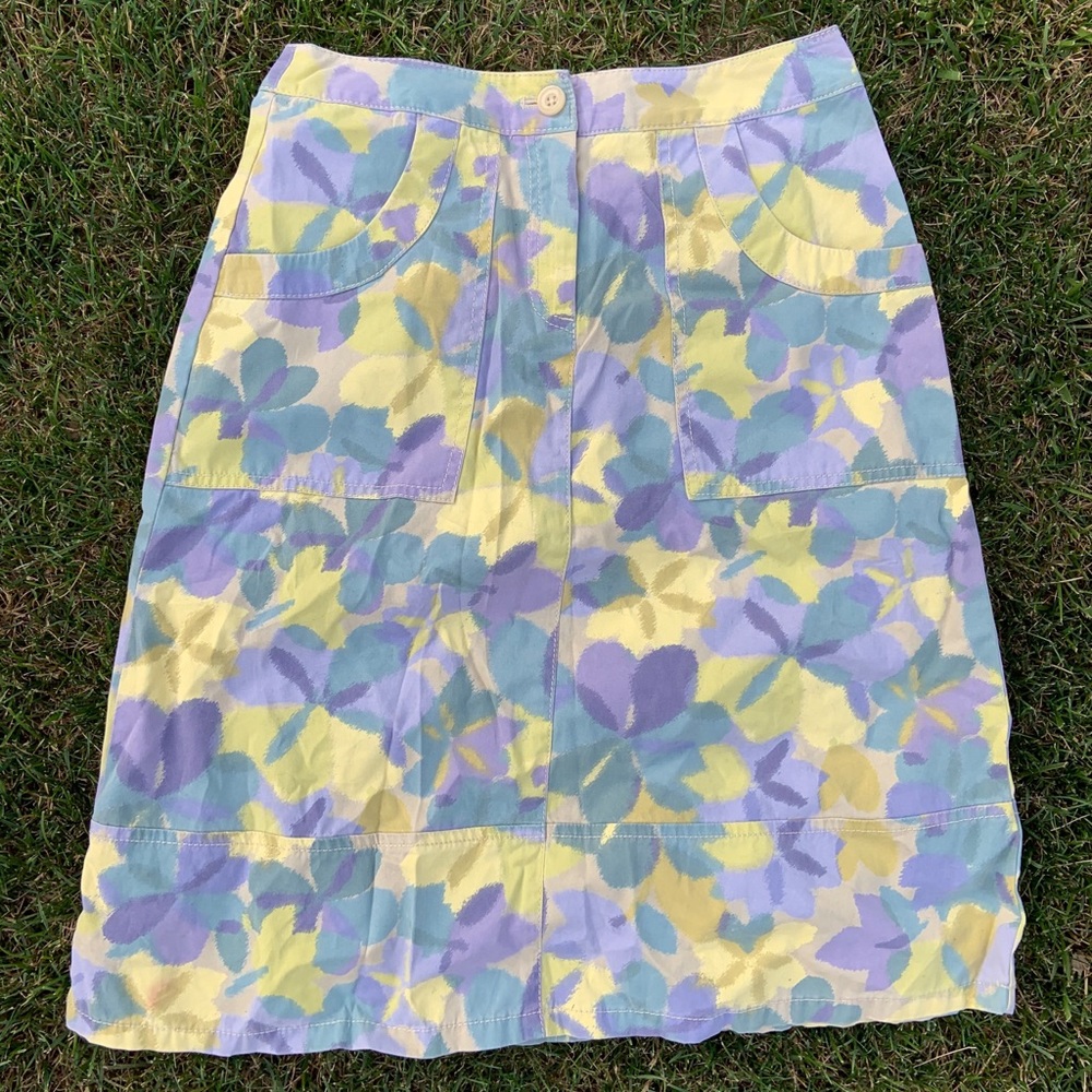 J. Jill Cotton Watercolor Floral Pencil Skirt